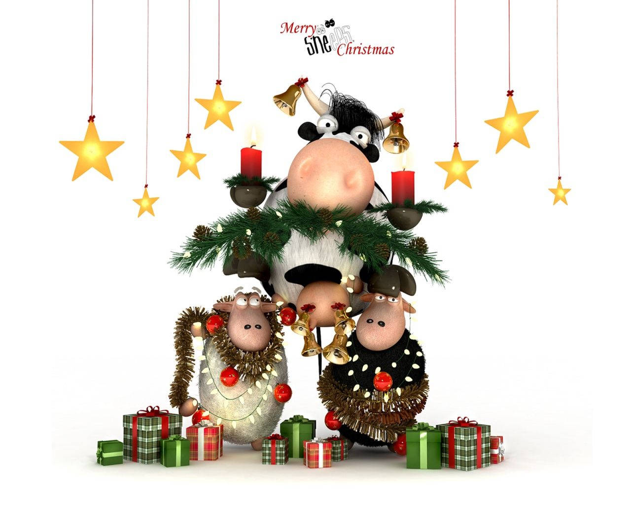 Preview Wallpaper New Year, Christmas, Lambs, Cow Wallpaper