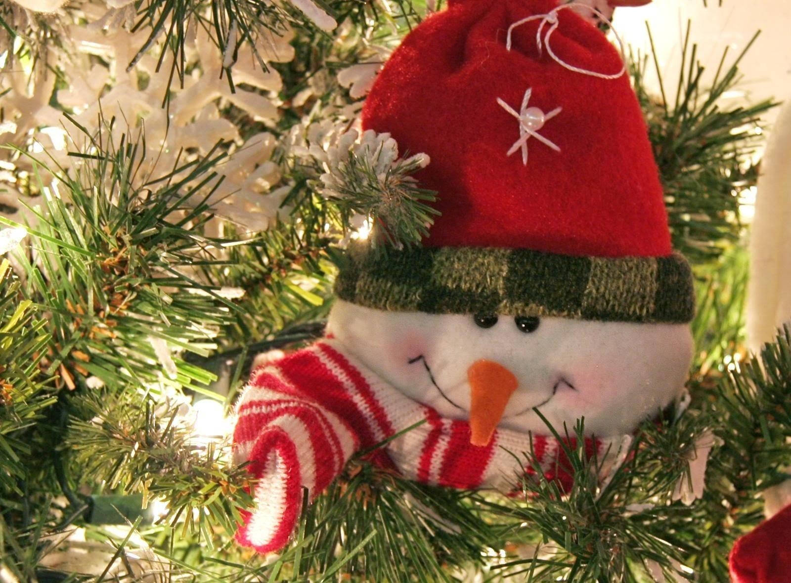 Preview Wallpaper Snowman, Smiling, Tree, Pine Needles, Holiday, New Year, Christmas Wallpaper