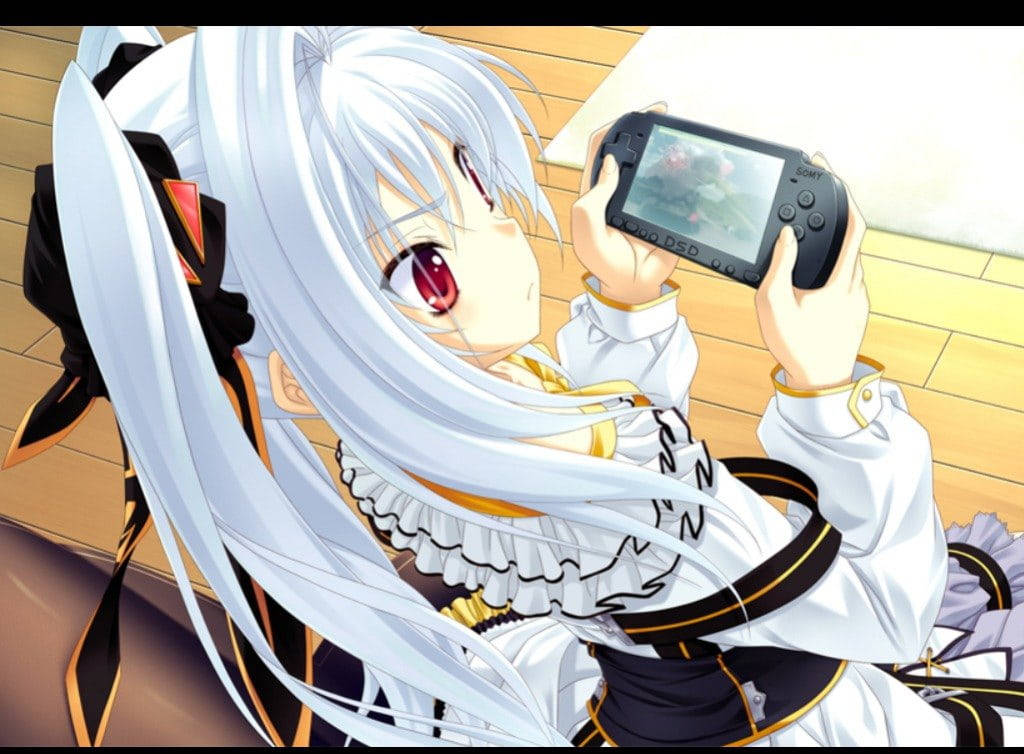 Psp Anime Girl White Aesthetic Playing Wallpaper