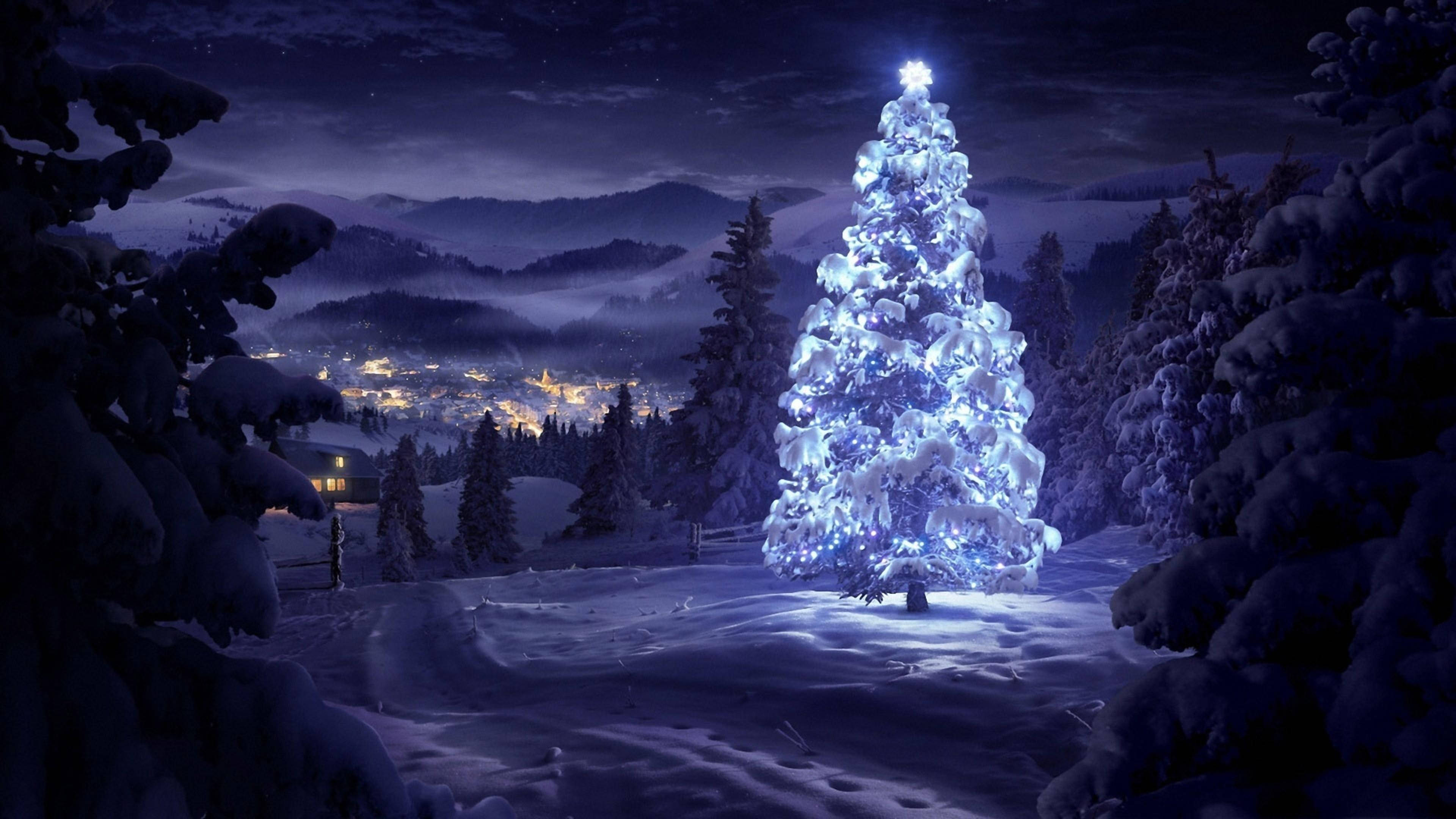 Purple Cool Christmas Scene Desktop Wallpaper