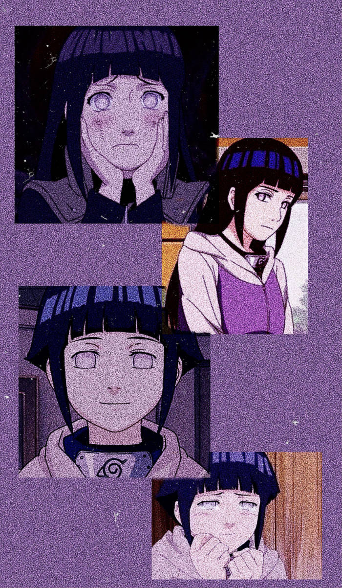 Purple Film Grain Aesthetic Hinata Collage Wallpaper