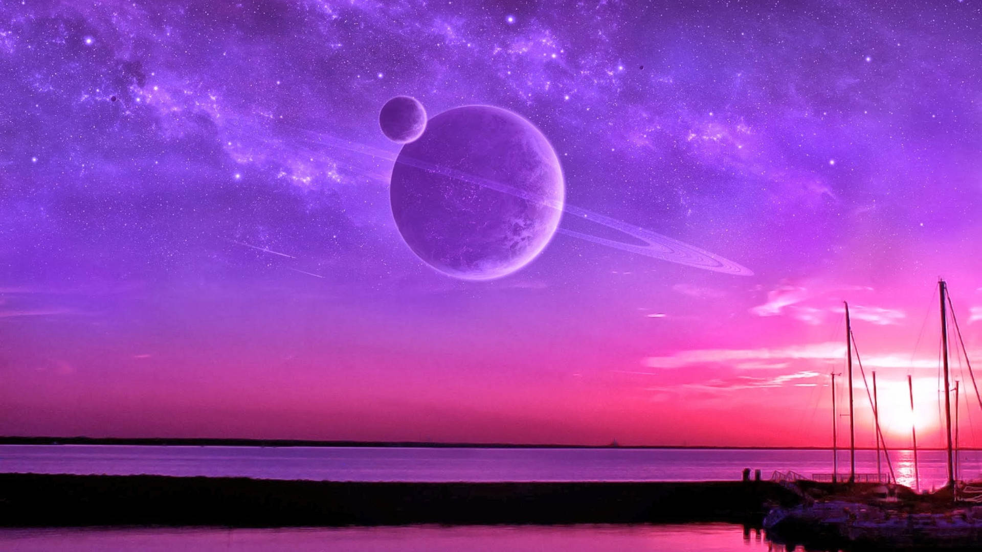 Purple Sunset Saturn 4k Wallpaper