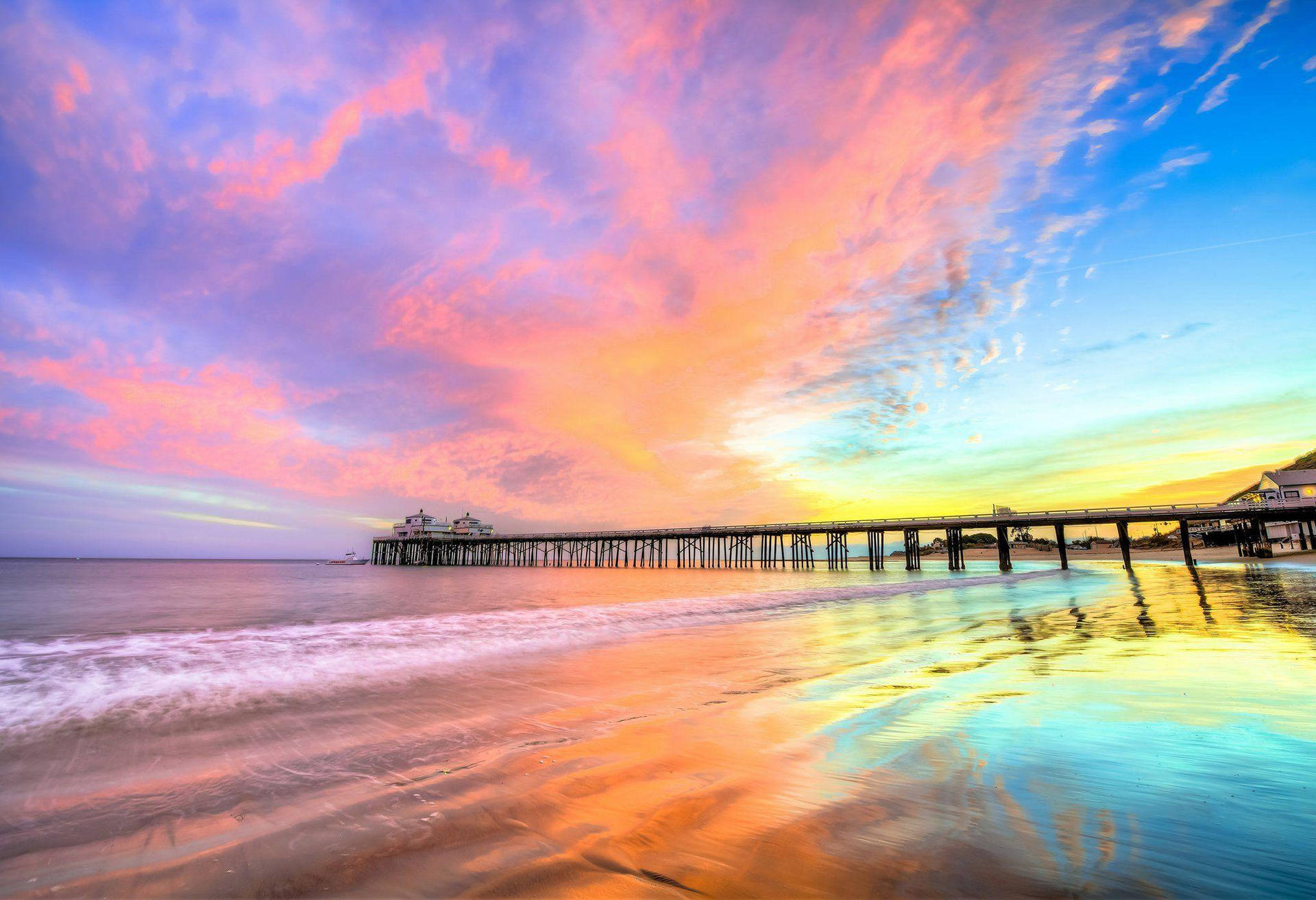 Rainbow Skies Over Malibu Beach Wallpaper