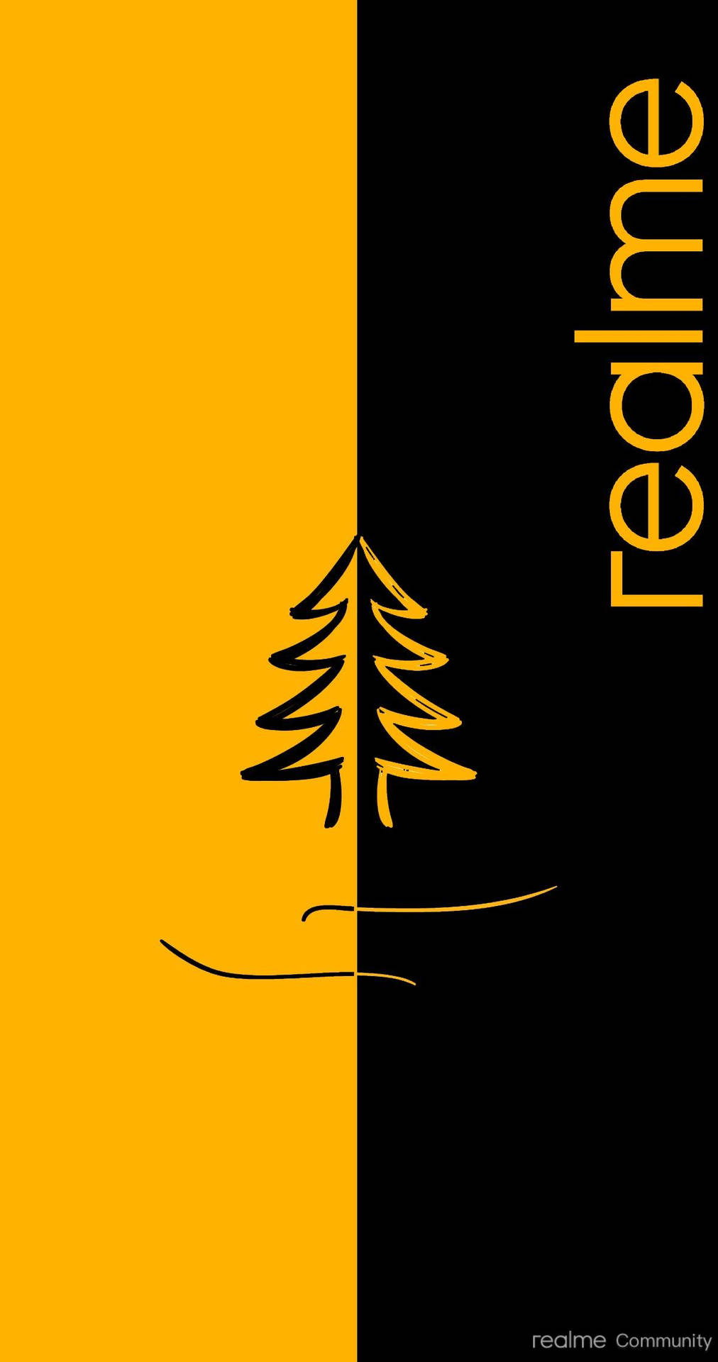 Realme 7 Pro Black Yellow Tree Wallpaper