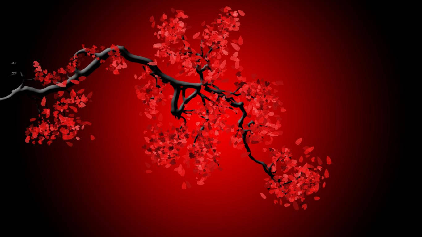 Red Aesthetic Cherry Blossoms Wallpaper