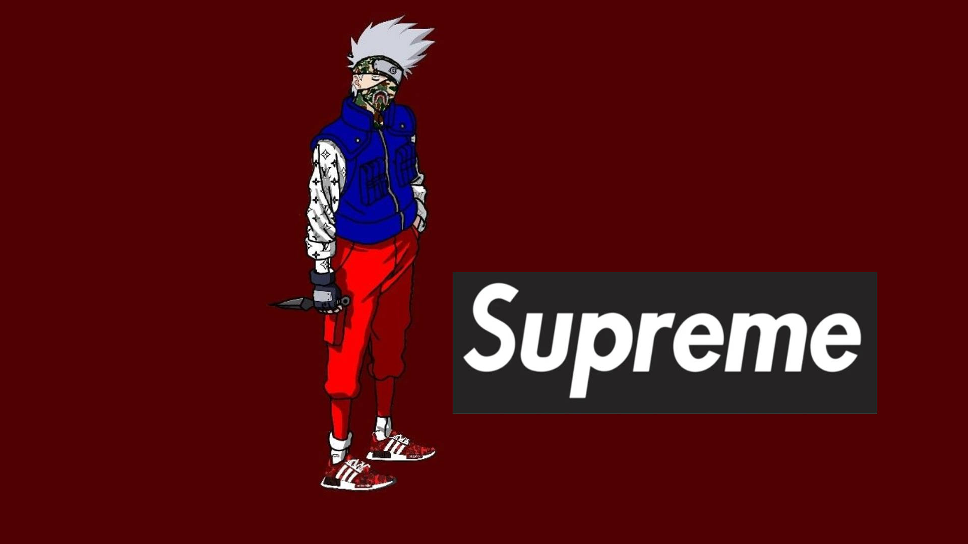 Red And Blue Kakashi Hatake Supreme Outfit Wallpaper