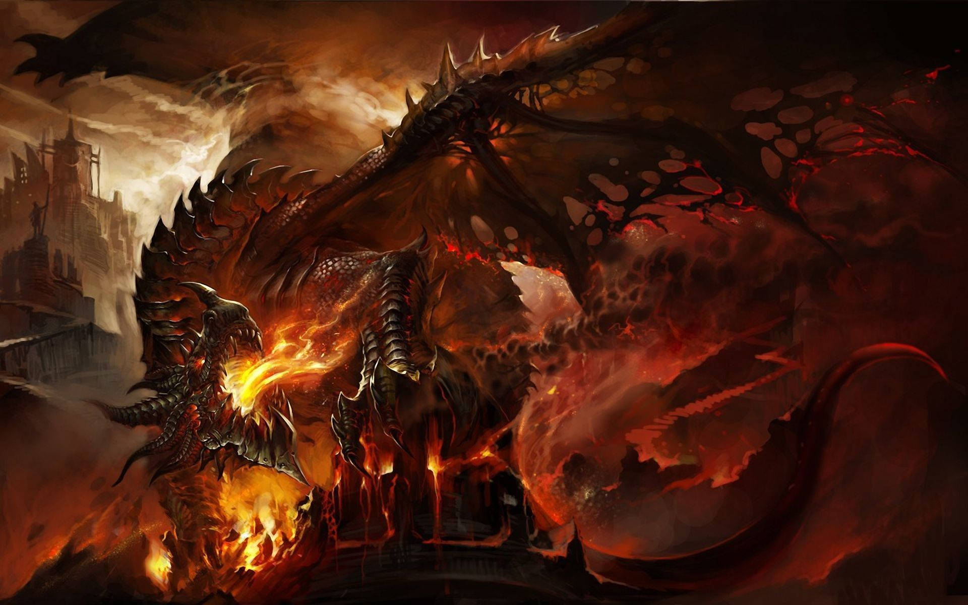 Red Flaming Really Cool Dragons Wallpaper