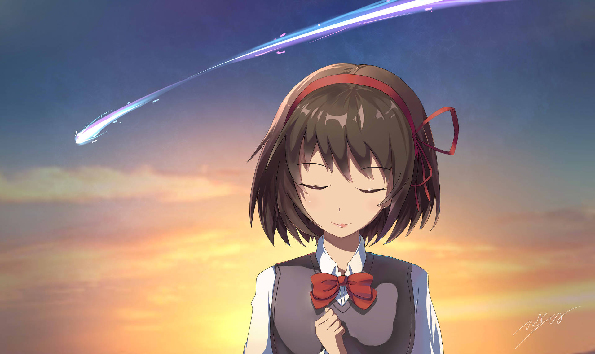 Red Ribbon Mistuha Your Name 4k Wallpaper