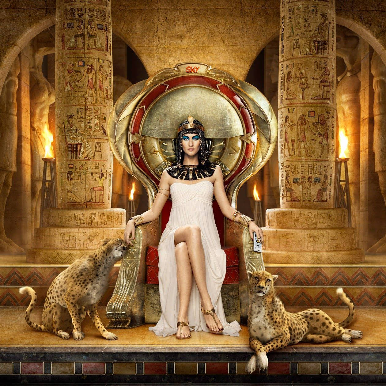 Regal Cleopatra On Her Throne Wallpaper
