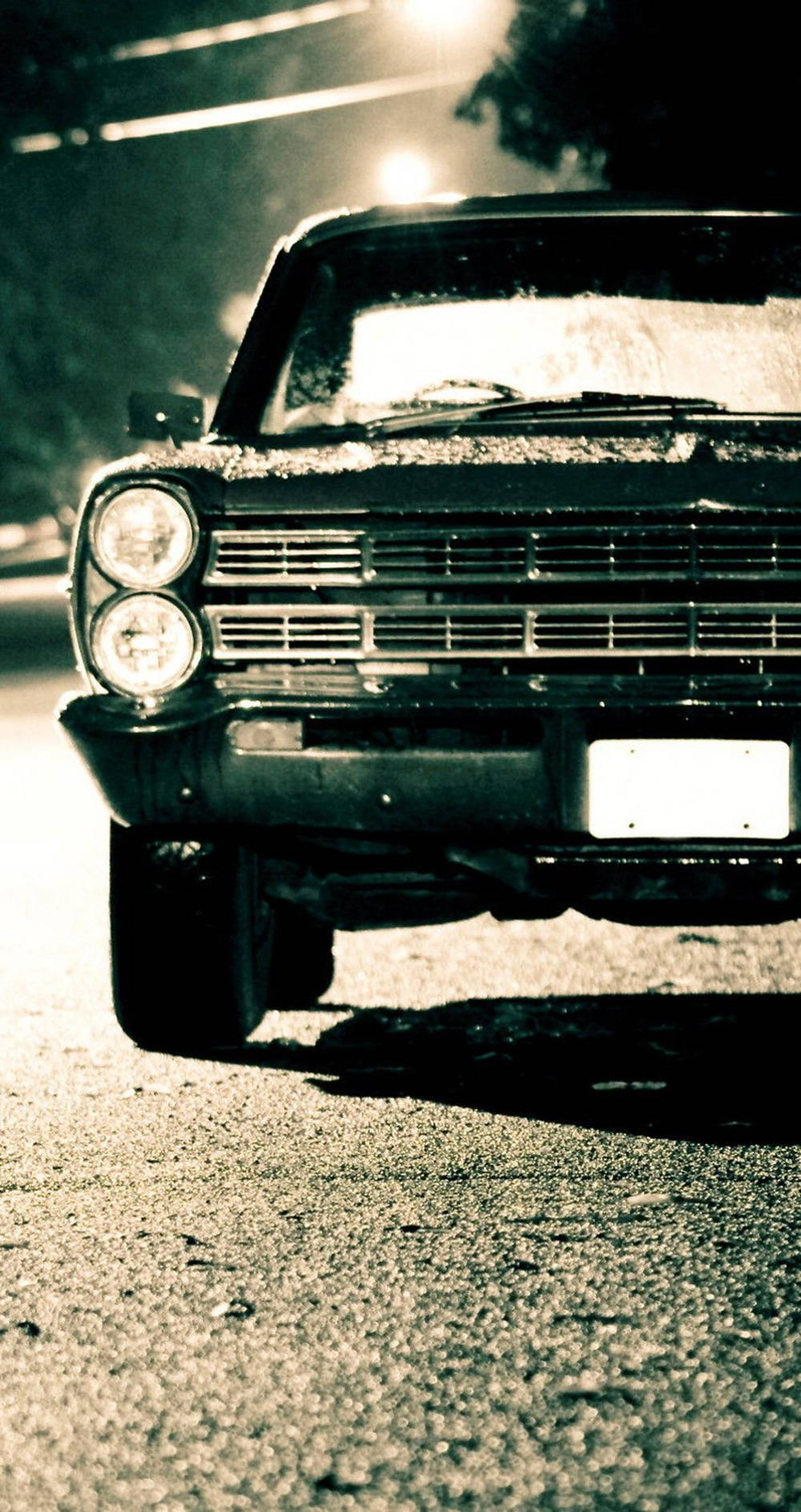 Retro Car Front Street Night Phone Wallpaper