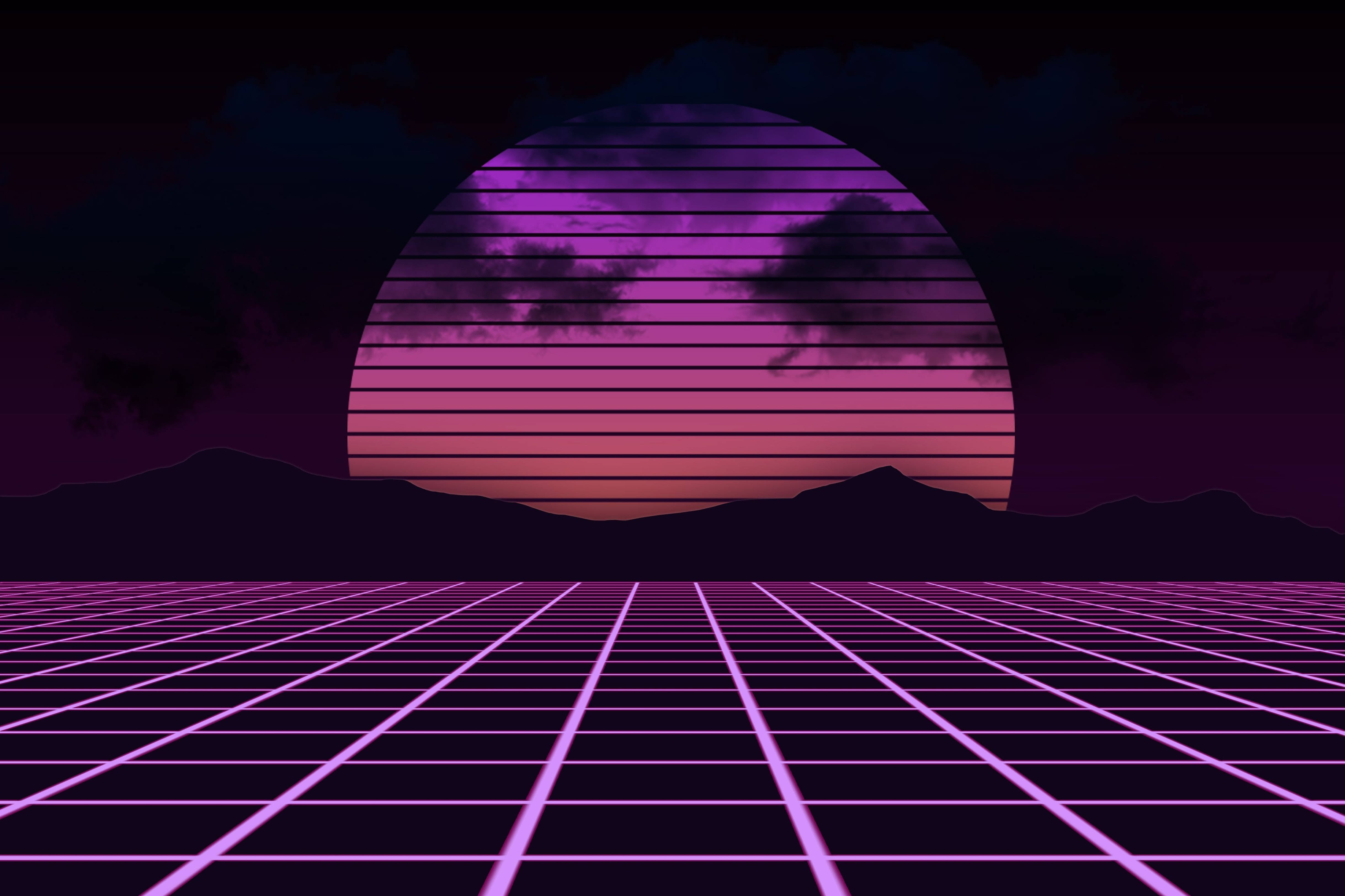 Retrowave Neon Landscape 4k Wallpaper