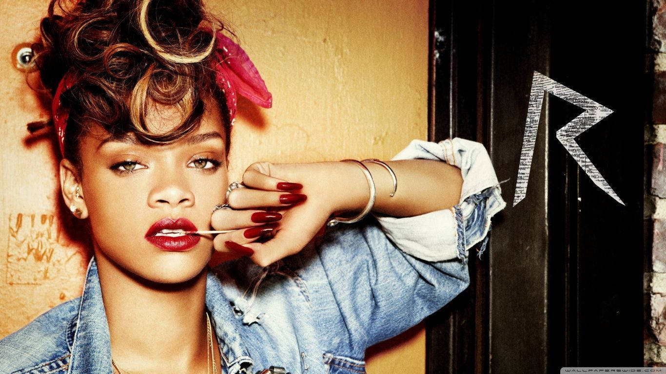 Rihanna Emanating The Denim Vibes Wallpaper