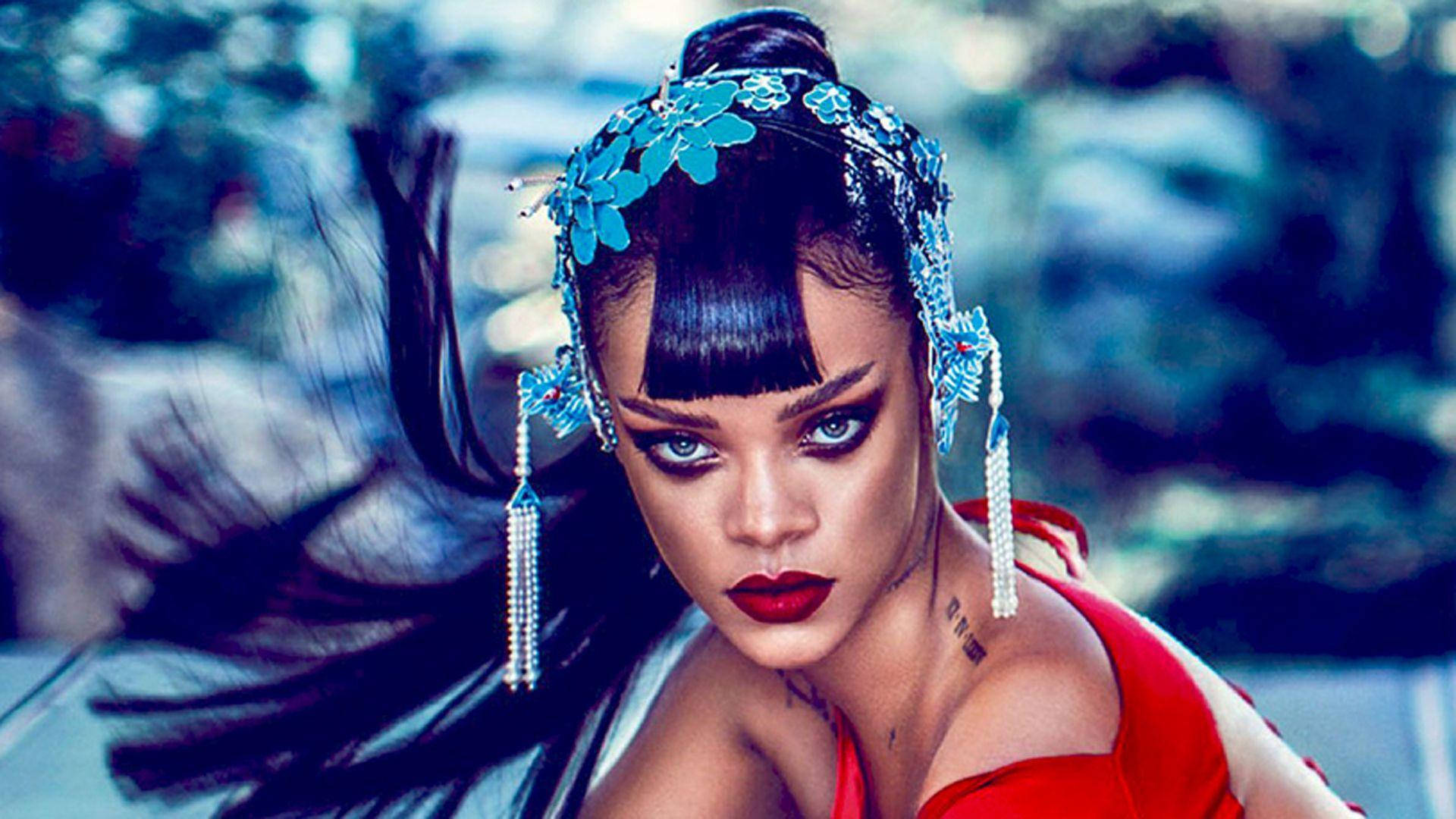 Rihanna Hd Blue Ornaments Wallpaper