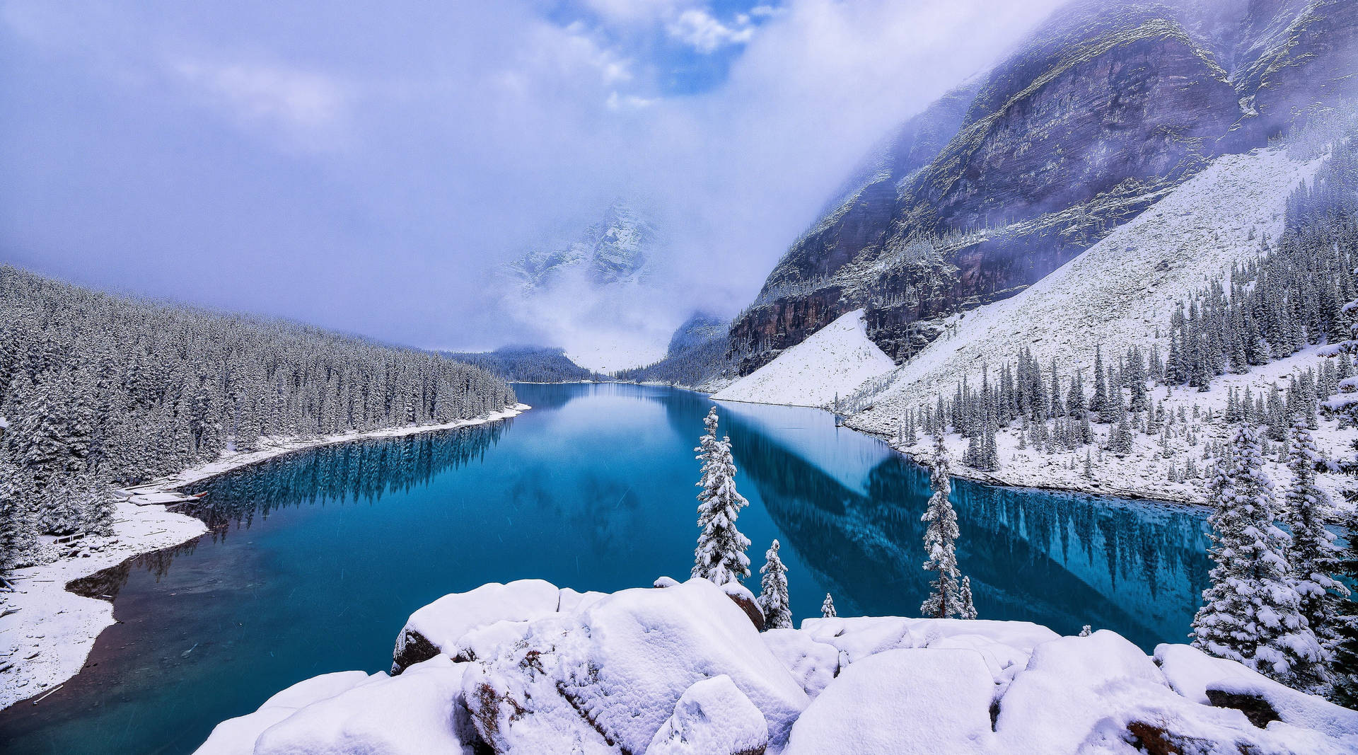 River And Mountain Cozy Winter Morning Wallpaper