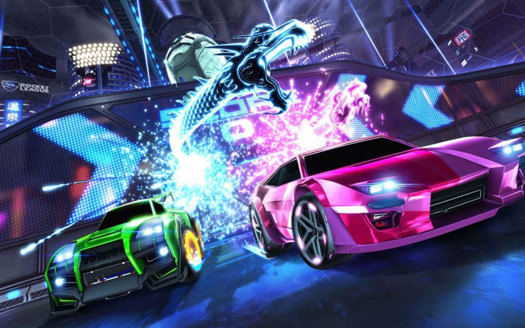 Rocket League Pink And Green Car Art Wallpaper