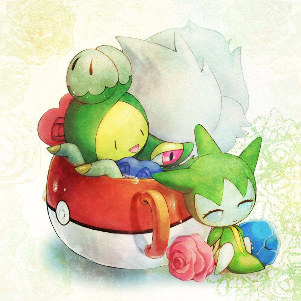 Roserade, Roselia, Budew, And Pokeball Wallpaper