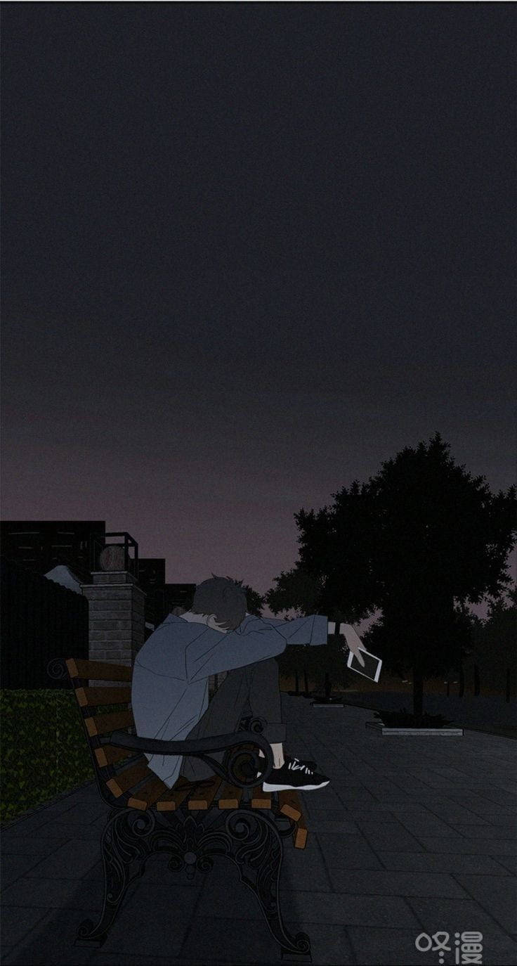 Sad Boy Anime Park Bench Wallpaper