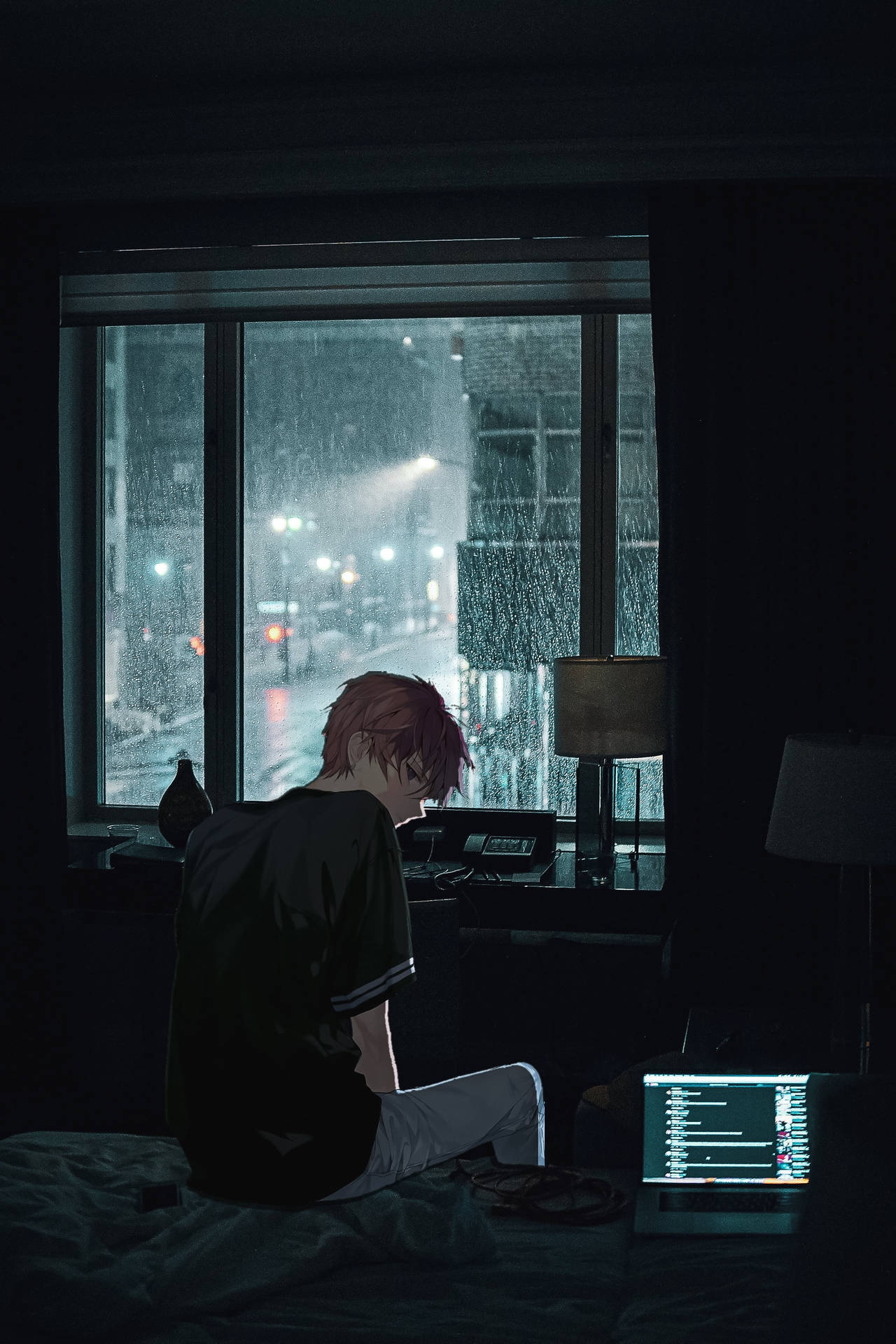 Sad Cartoon Rainy Window Wallpaper