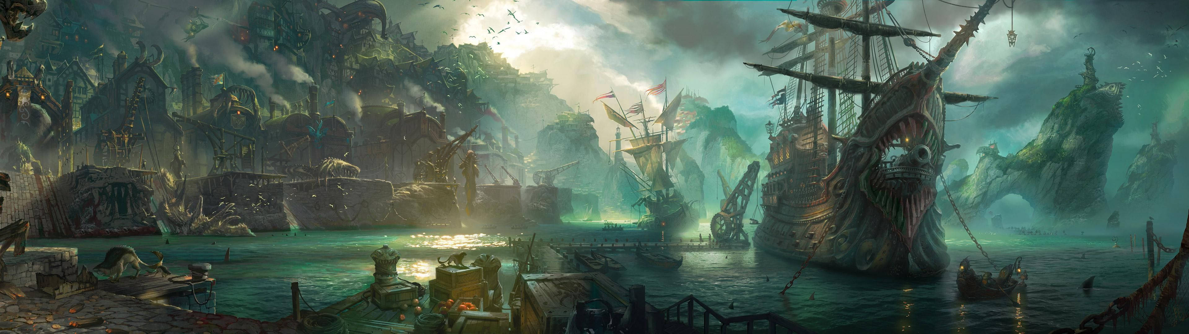 Sailing Into Adventure On A Fantasy Ship Wallpaper