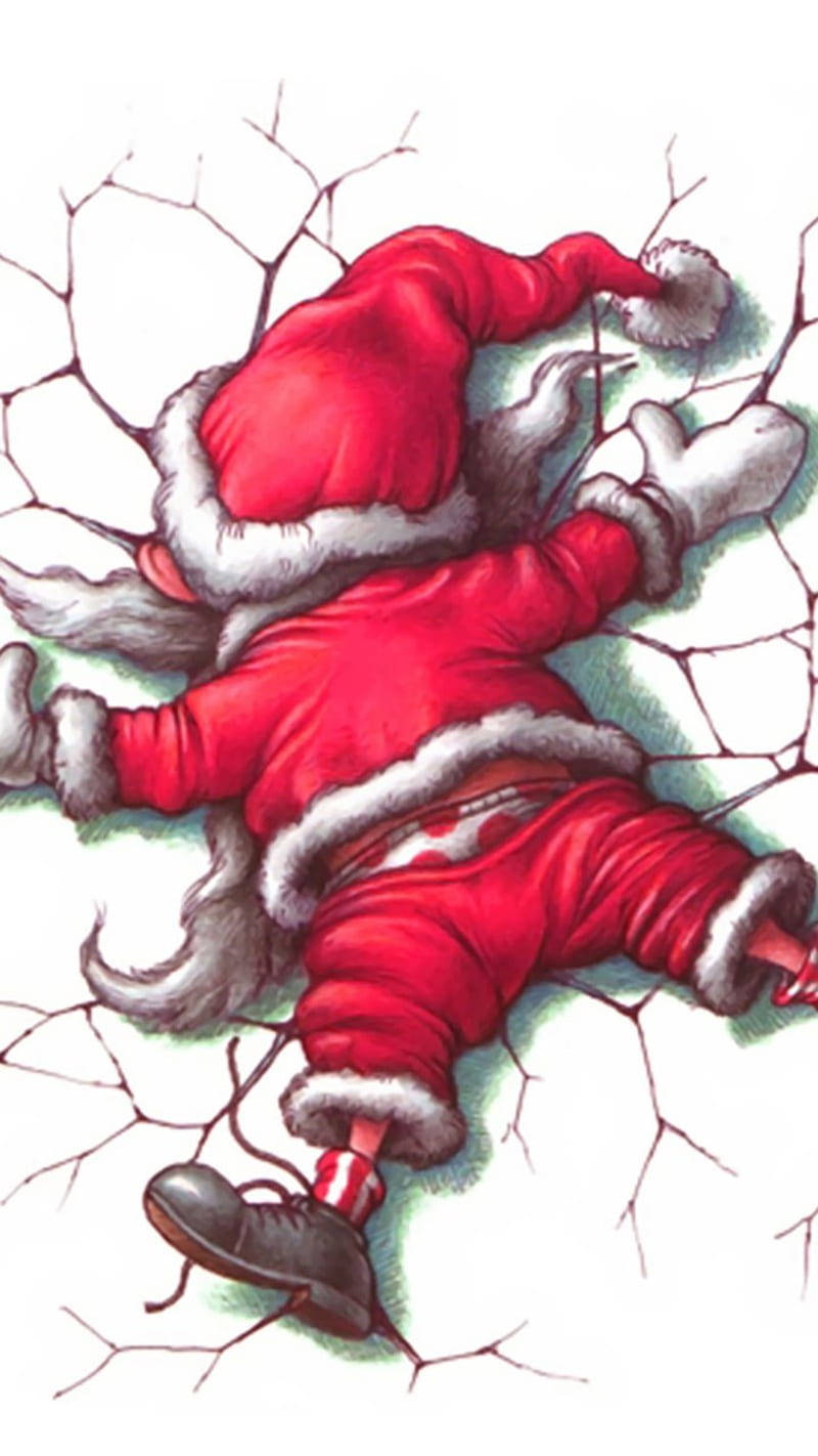 Santa Claus Lying Down Funny Christmas Wallpaper