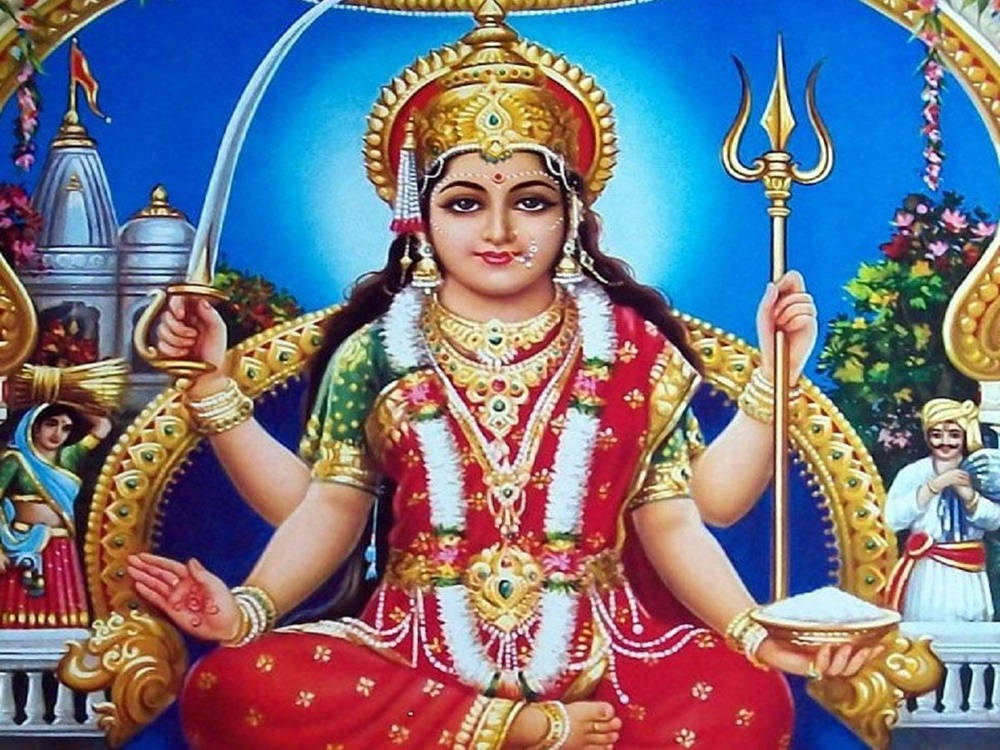 Santoshi Maa Blue Background Wallpaper