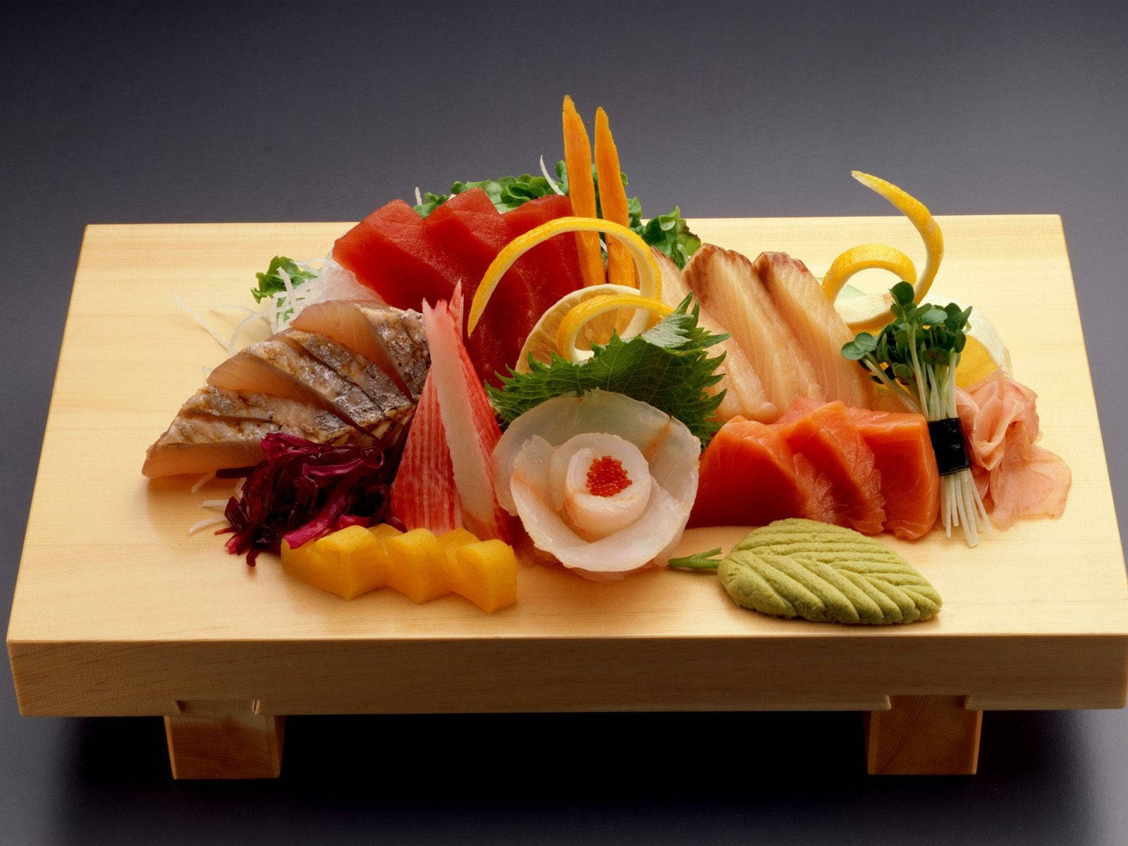 Sashimi On Wooden Serving Board Wallpaper