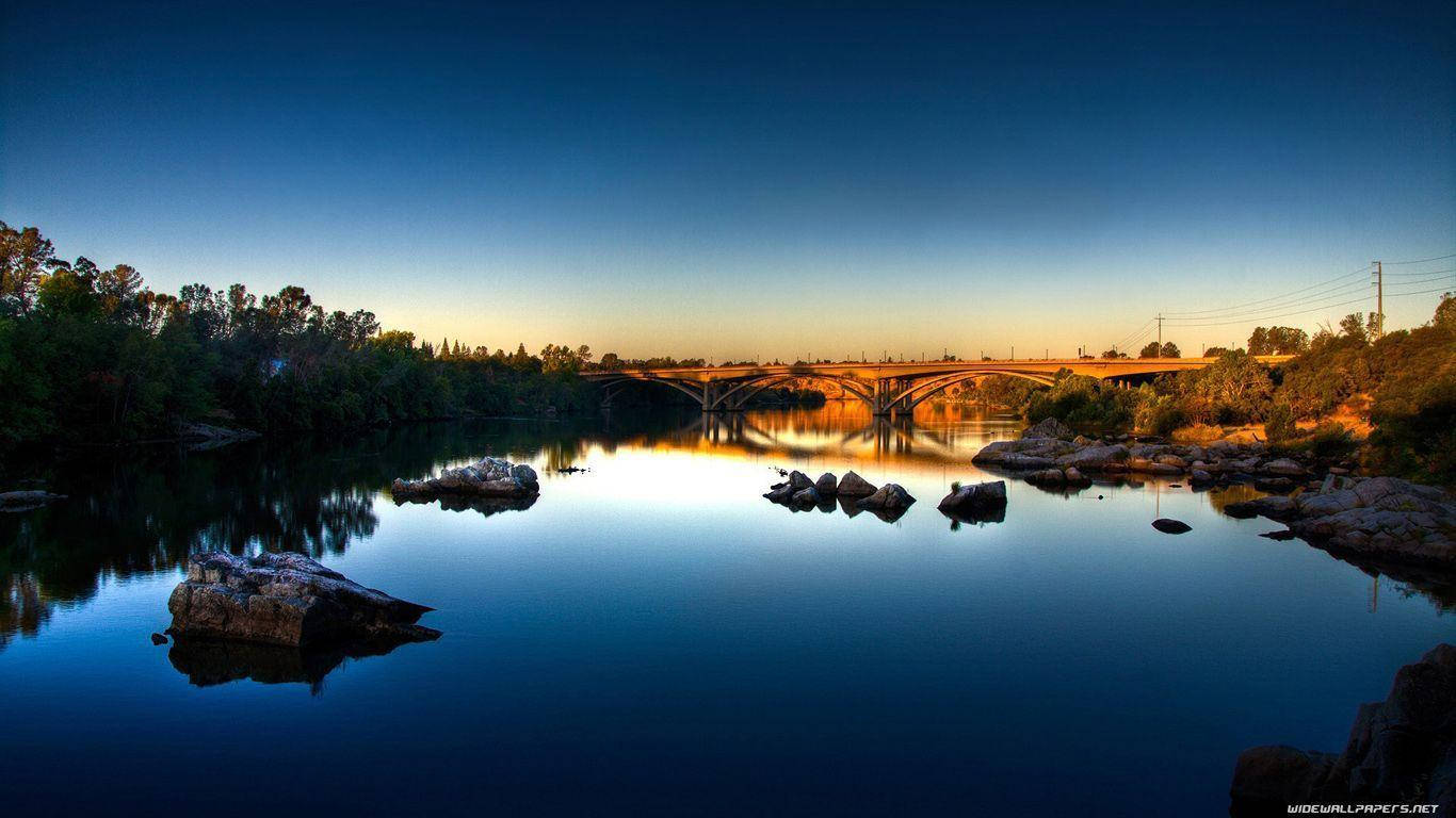 Scenic River Bridge Wallpaper