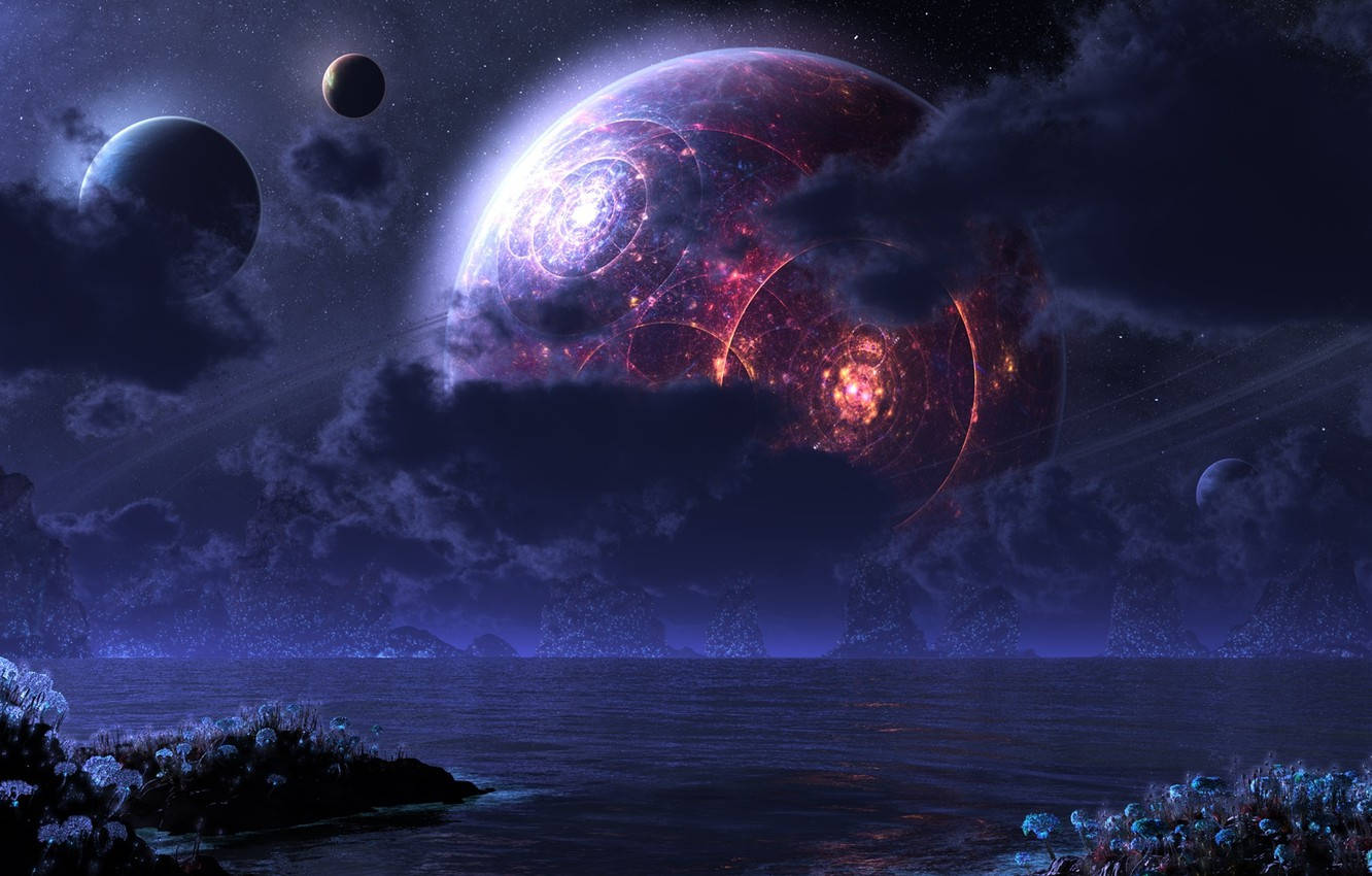 Sci-fi Landscape Manufactorium Moon Wallpaper