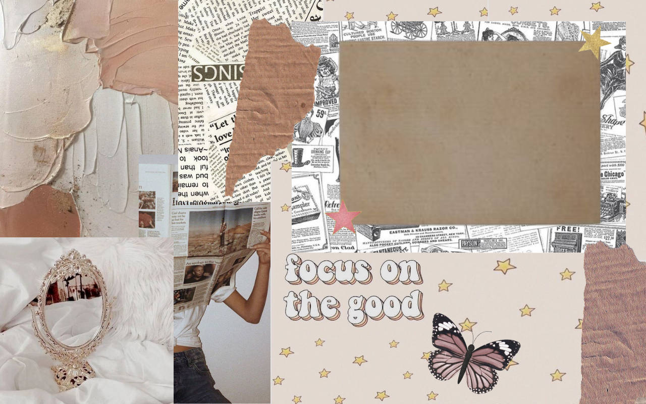 Scrapbook Butterfly Beige Aesthetic Desktop Wallpaper