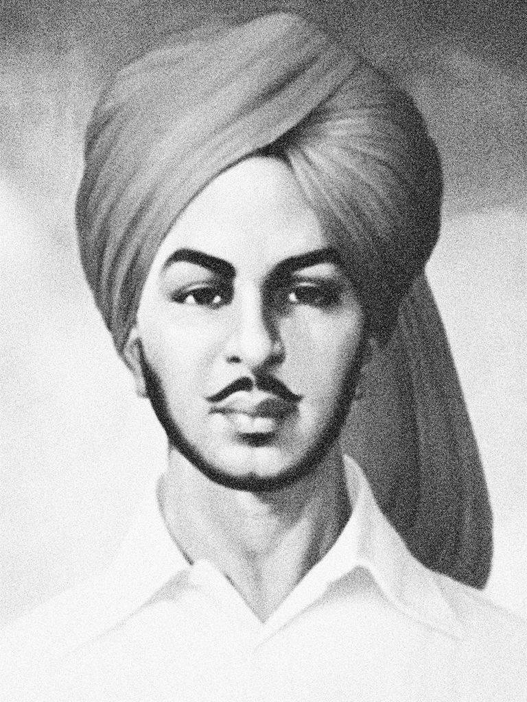 Shaheed Bhagat Singh Black And White Illustration Wallpaper