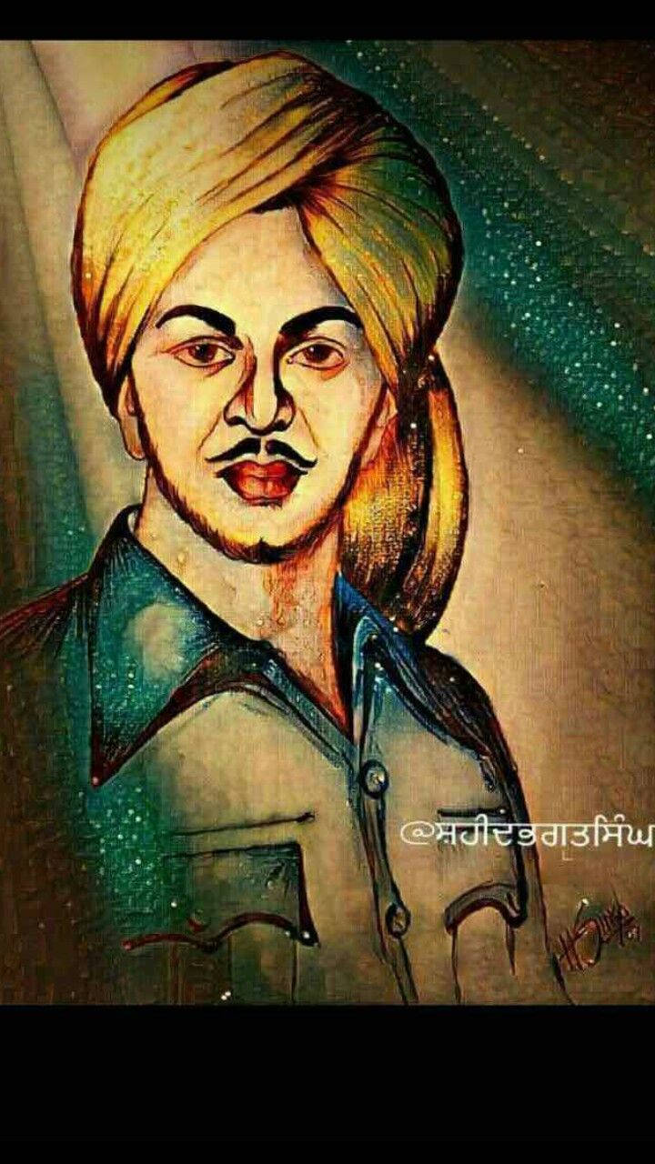 Shaheed Bhagat Singh Color Pencil Drawing Wallpaper