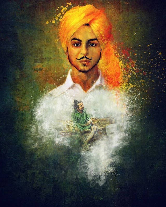 Shaheed Bhagat Singh Sprinkle Effect Painting Wallpaper