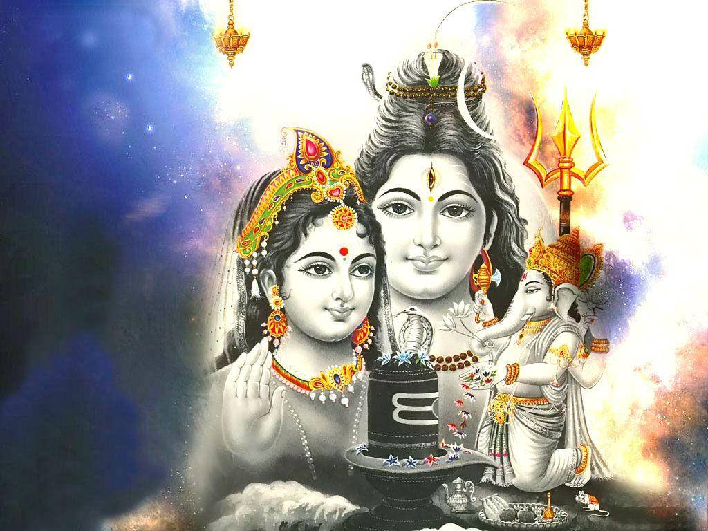 Shankar Bhagwan Shiva, Parvati, And Ganesha Wallpaper