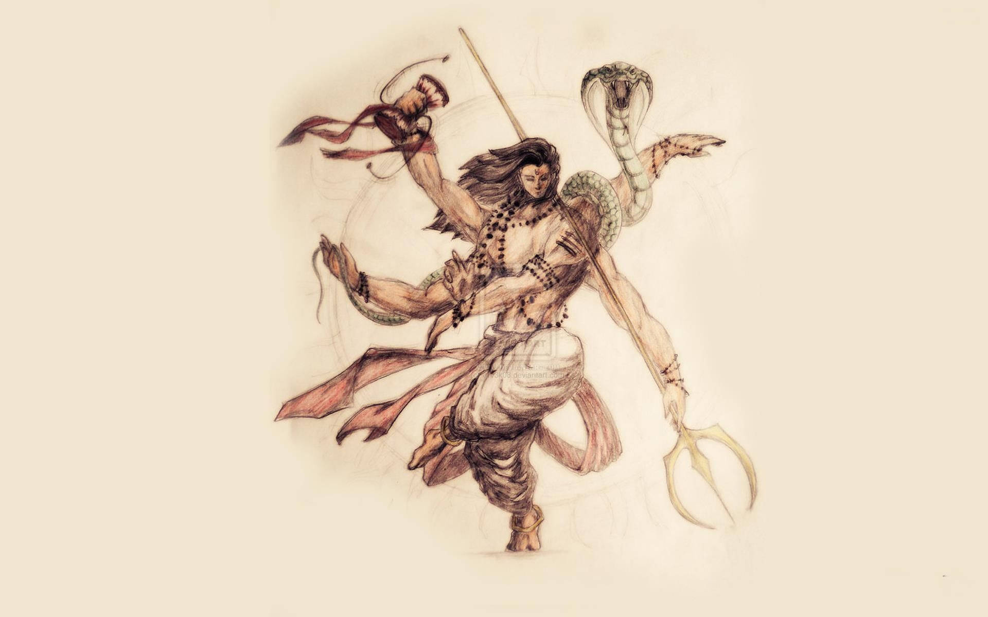 Shiv Tandav Shiva Sketch With Trident And Snake Wallpaper