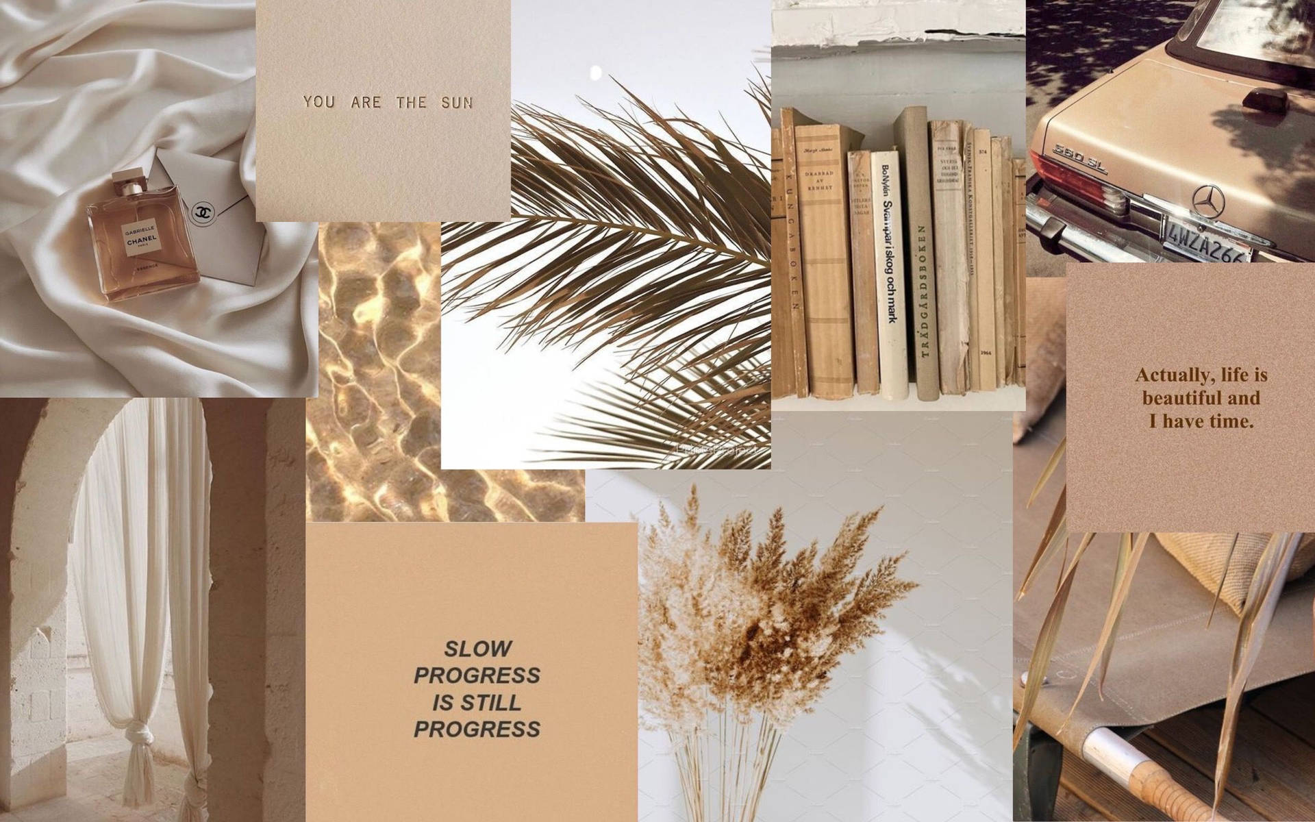 Slow Progress Beige Aesthetic Collage Wallpaper