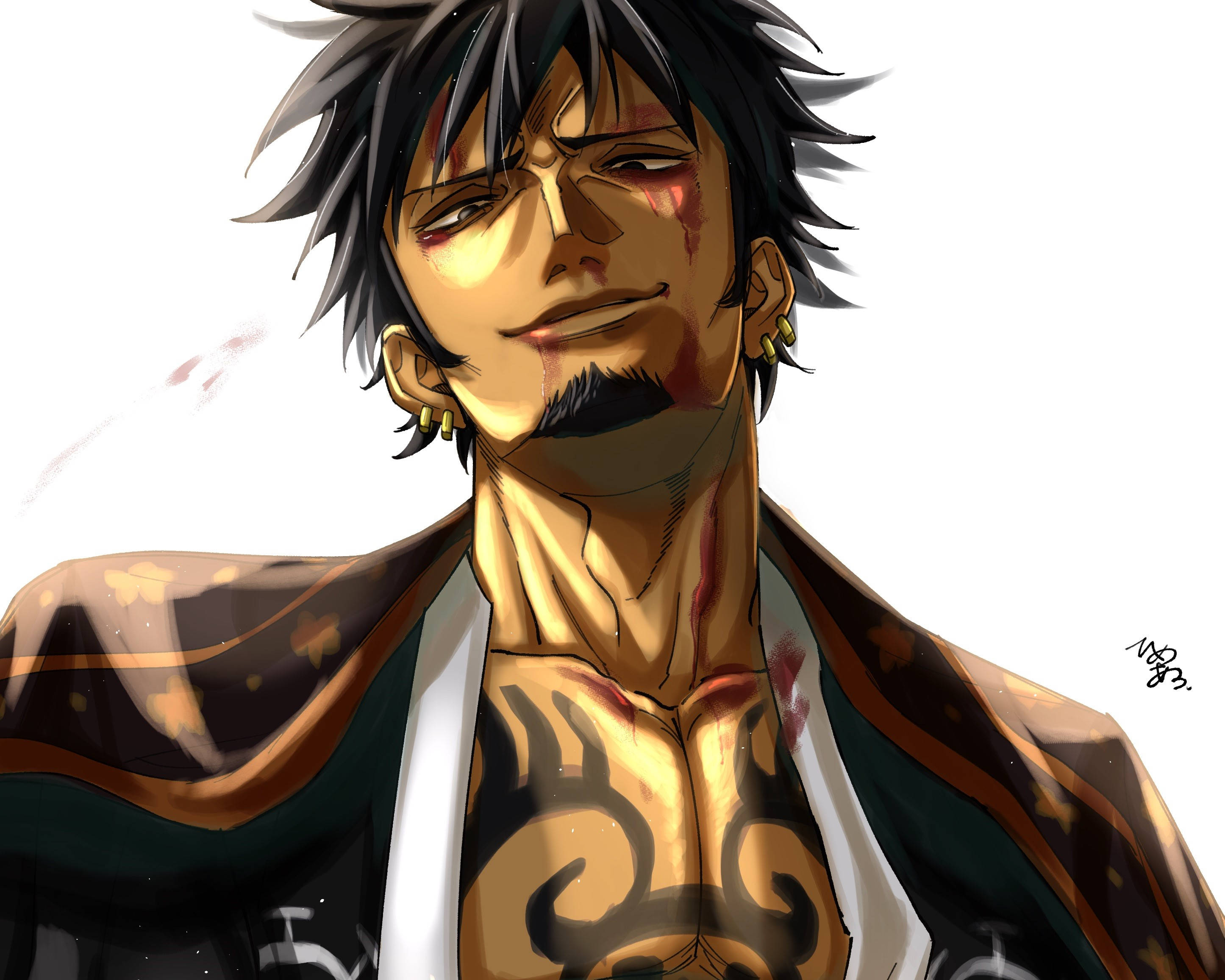 Smiling Bloody Trafalgar Law One Piece Fanart Wallpaper