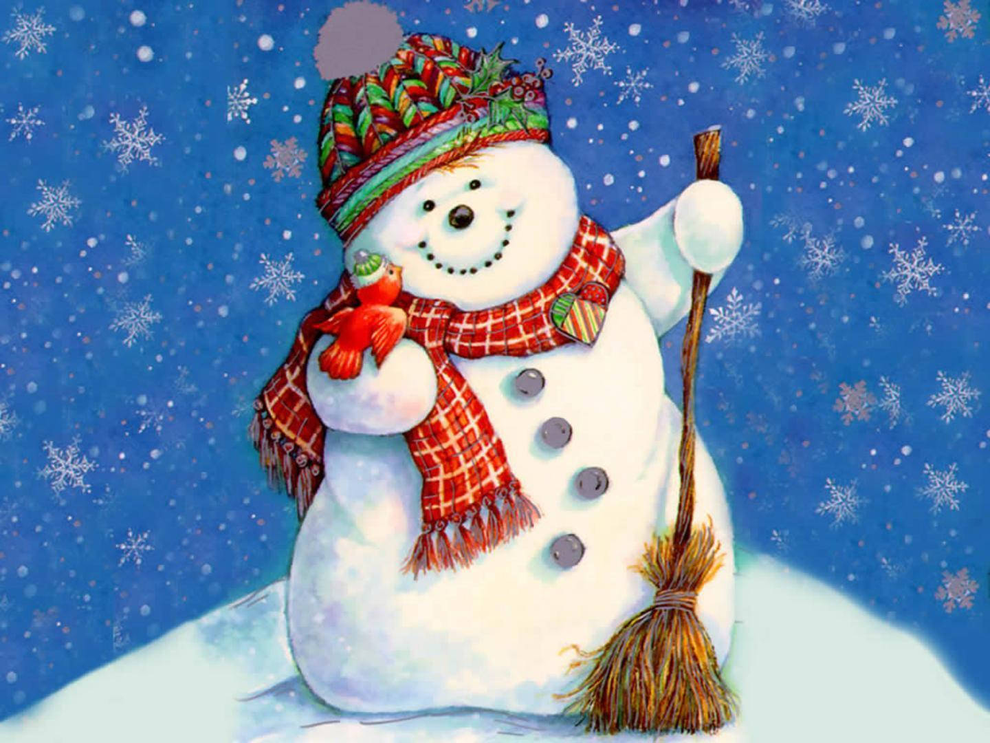 Smiling Snowman In Winter Wonderland Wallpaper