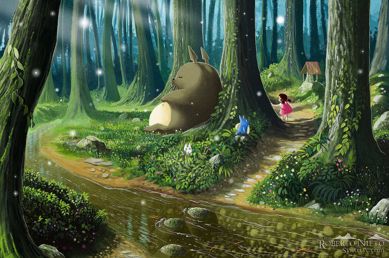 Snuggling With Nature - Cute Totoro Fast Asleep In The Forest Wallpaper