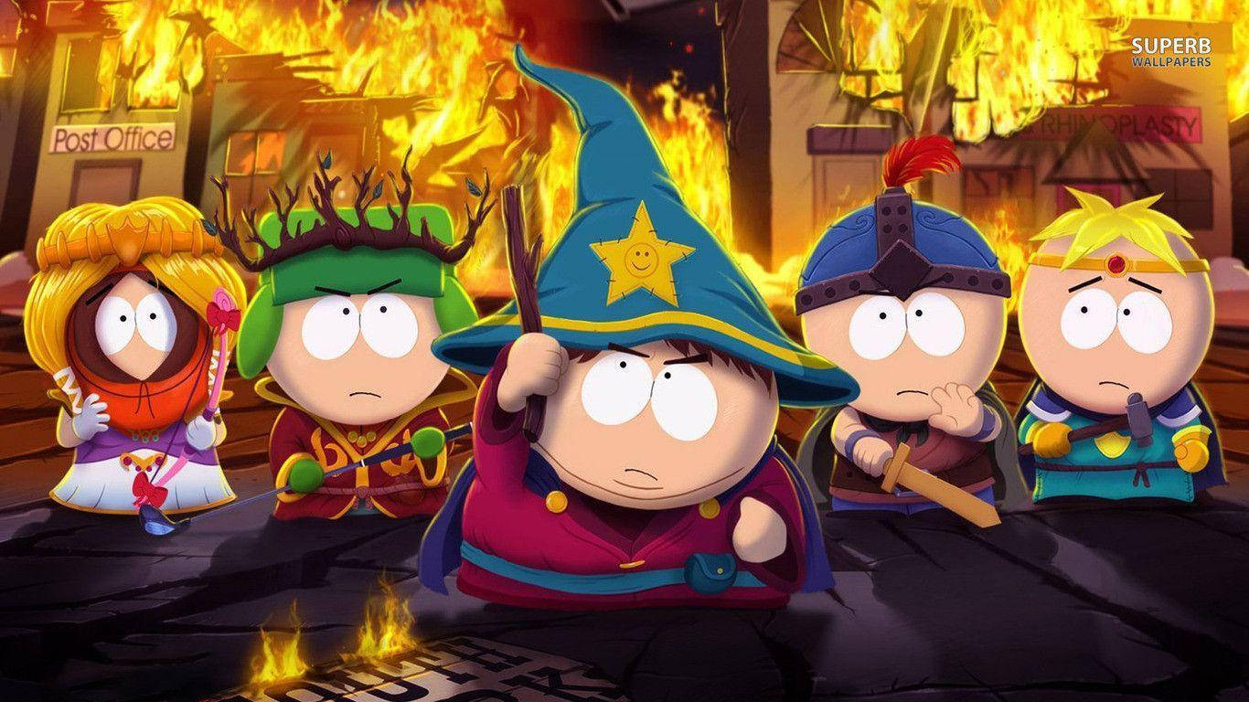 South Park Characters On A Flaming Poster Wallpaper