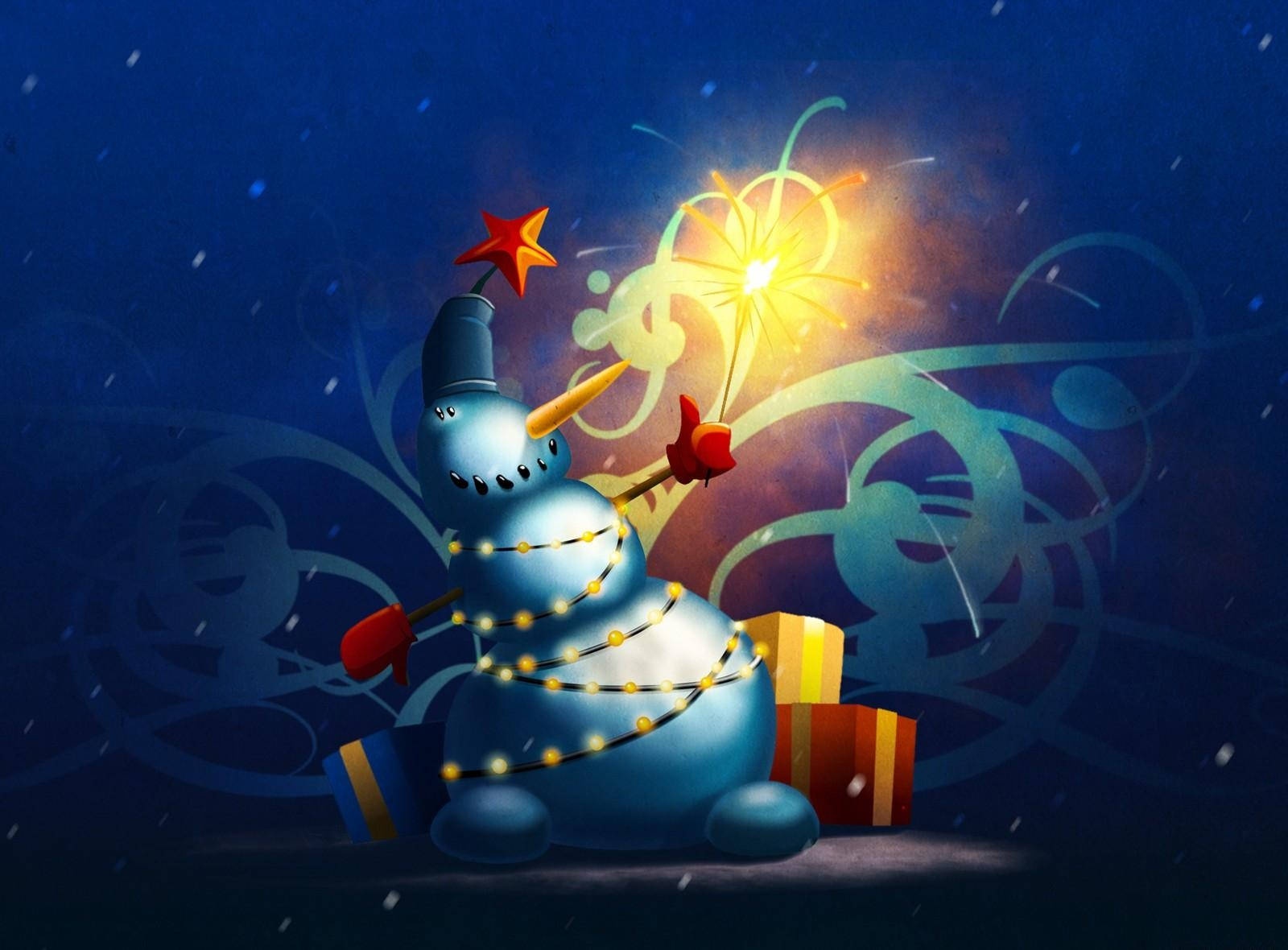 Sparkling Blue Snowman Wallpaper