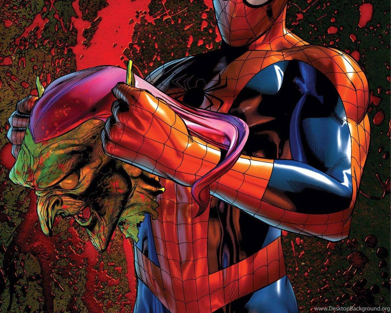 Spiderman Dons Green Goblin Mask In Battle Wallpaper