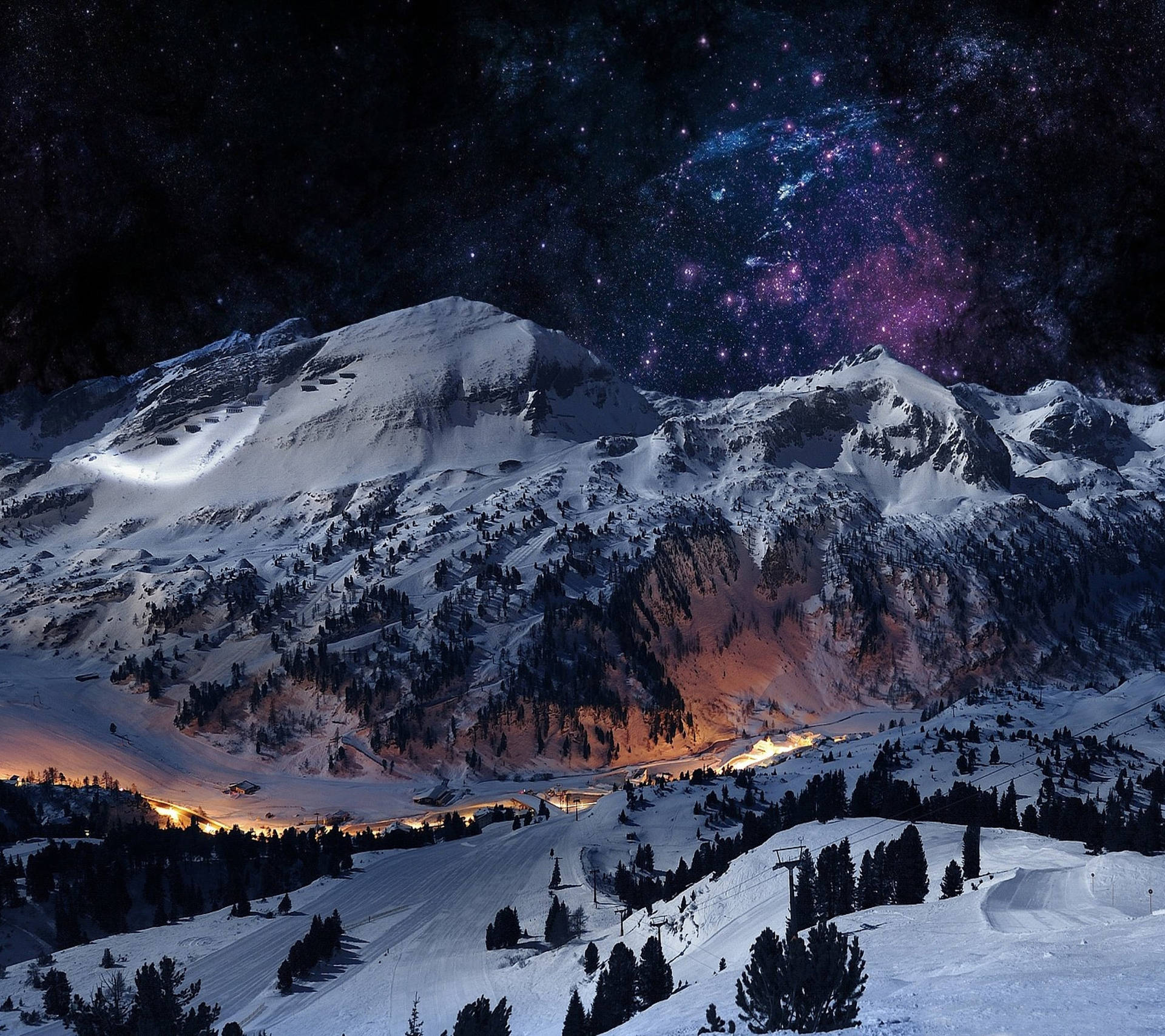 Starry Night On Cozy Winter Wallpaper