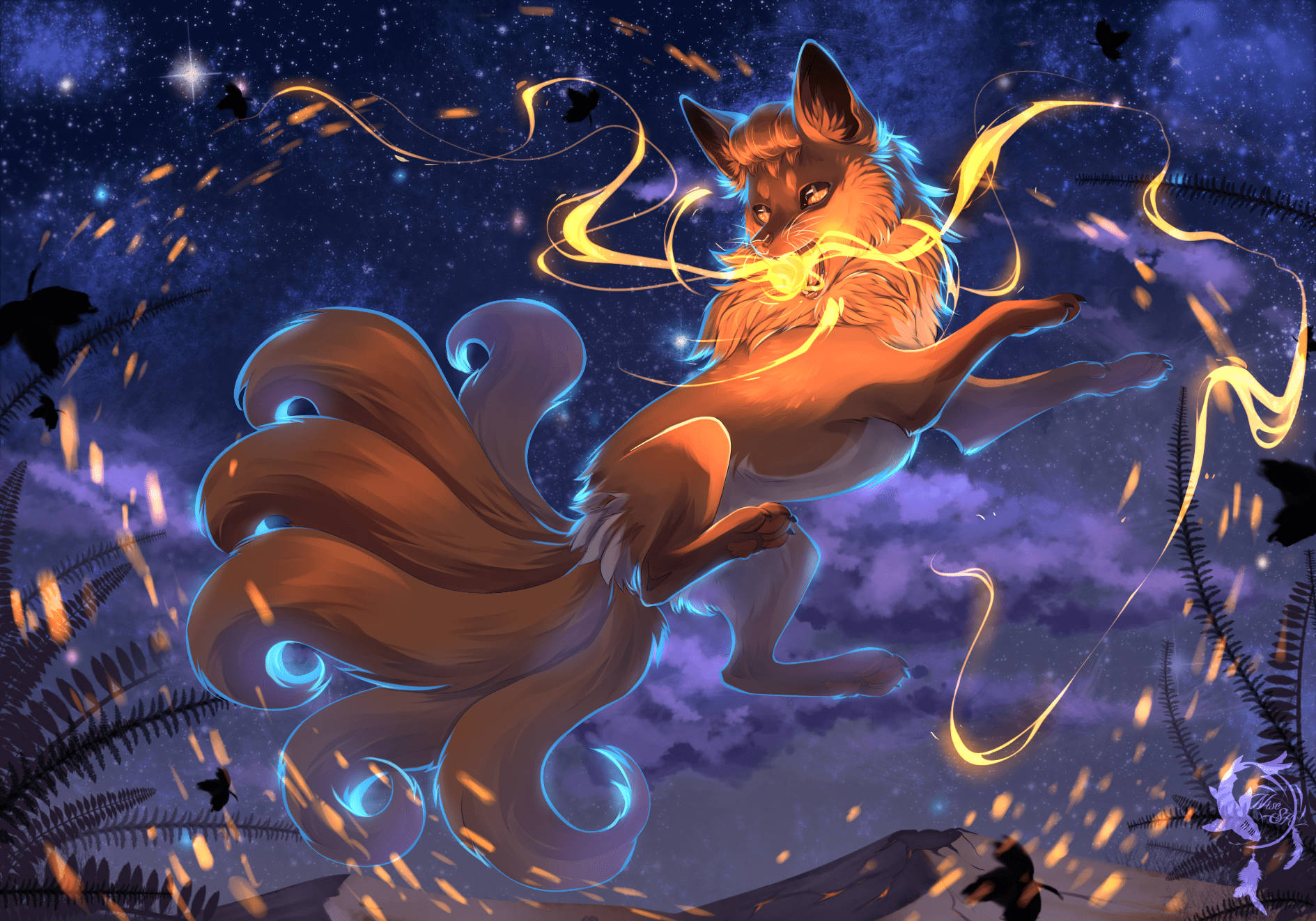 Starry Nine Tailed Fox Wallpaper