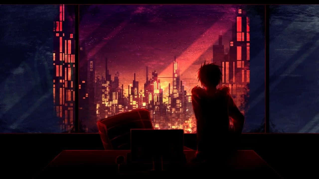 Sunset At The City Lo Fi Art Wallpaper