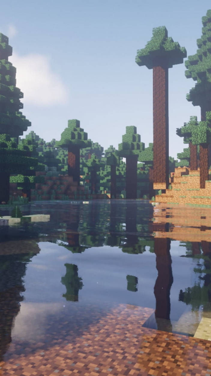 Tall Tree Mobs Minecraft Iphone Wallpaper