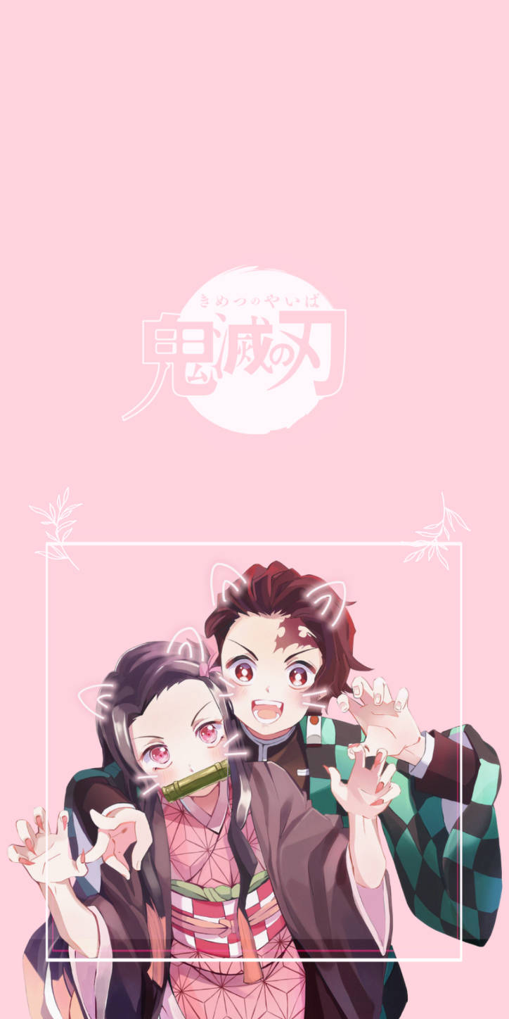 Tanjiro And Nezuko Cat Ears Logo Wallpaper