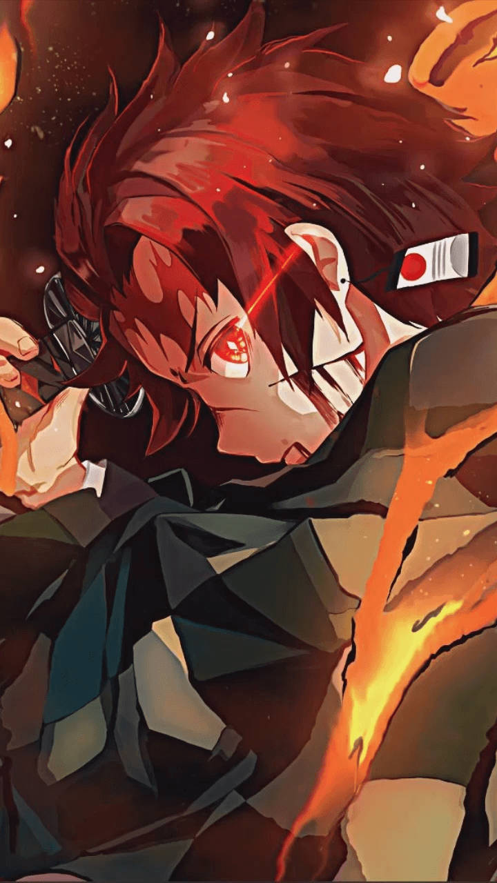 Tanjiro Kamado Close-up With Red Eyes Wallpaper