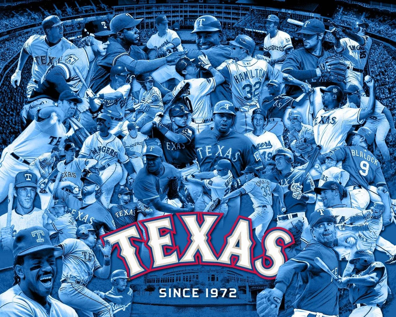 Texas Rangers Players Blue Graphic Wallpaper