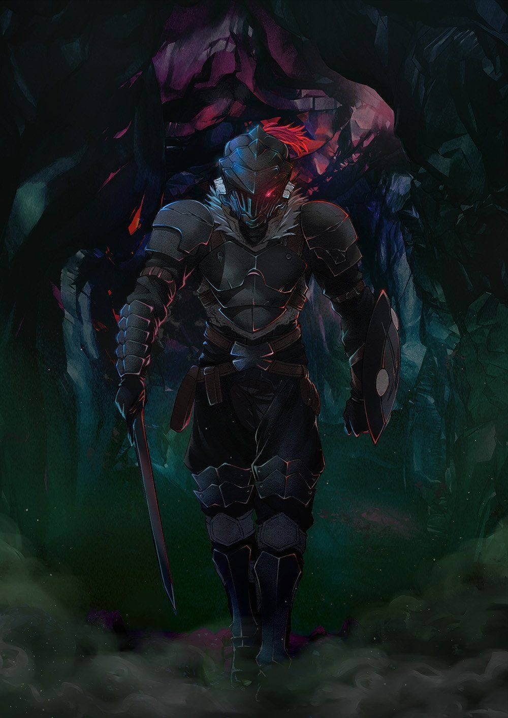 The Brave Goblin Slayer Facing A Horde Of Goblins Inside A Cave. Wallpaper