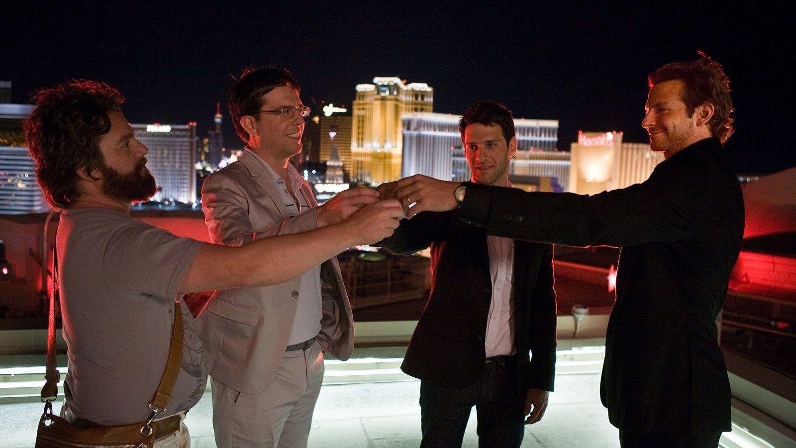 The Hangover Wolfpack Cheers Rooftop Las Vegas Wallpaper